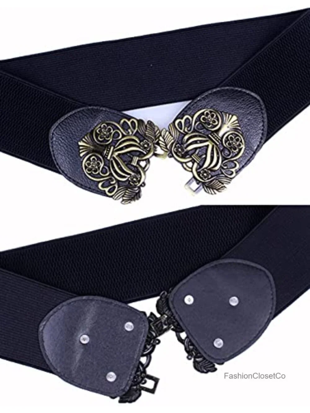3 Pack Women's Vintage Wide Elastic Stretch Waist Belt with Metal Buckle